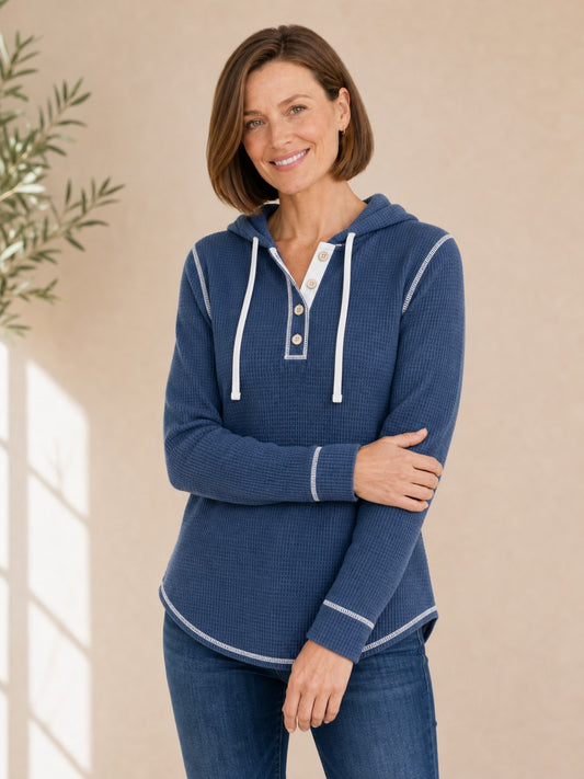 Cotton Waffle Polo Hoodie