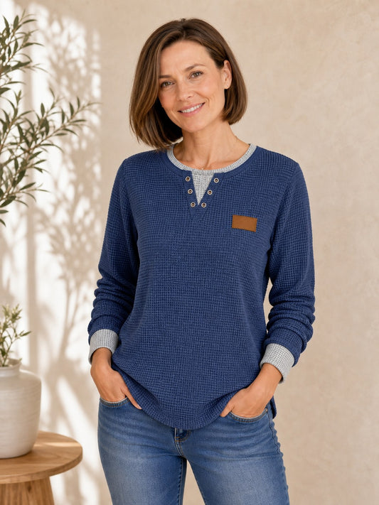 Cotton Waffle Henley Top
