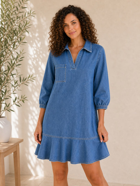 Knee-Length Denim Dress
