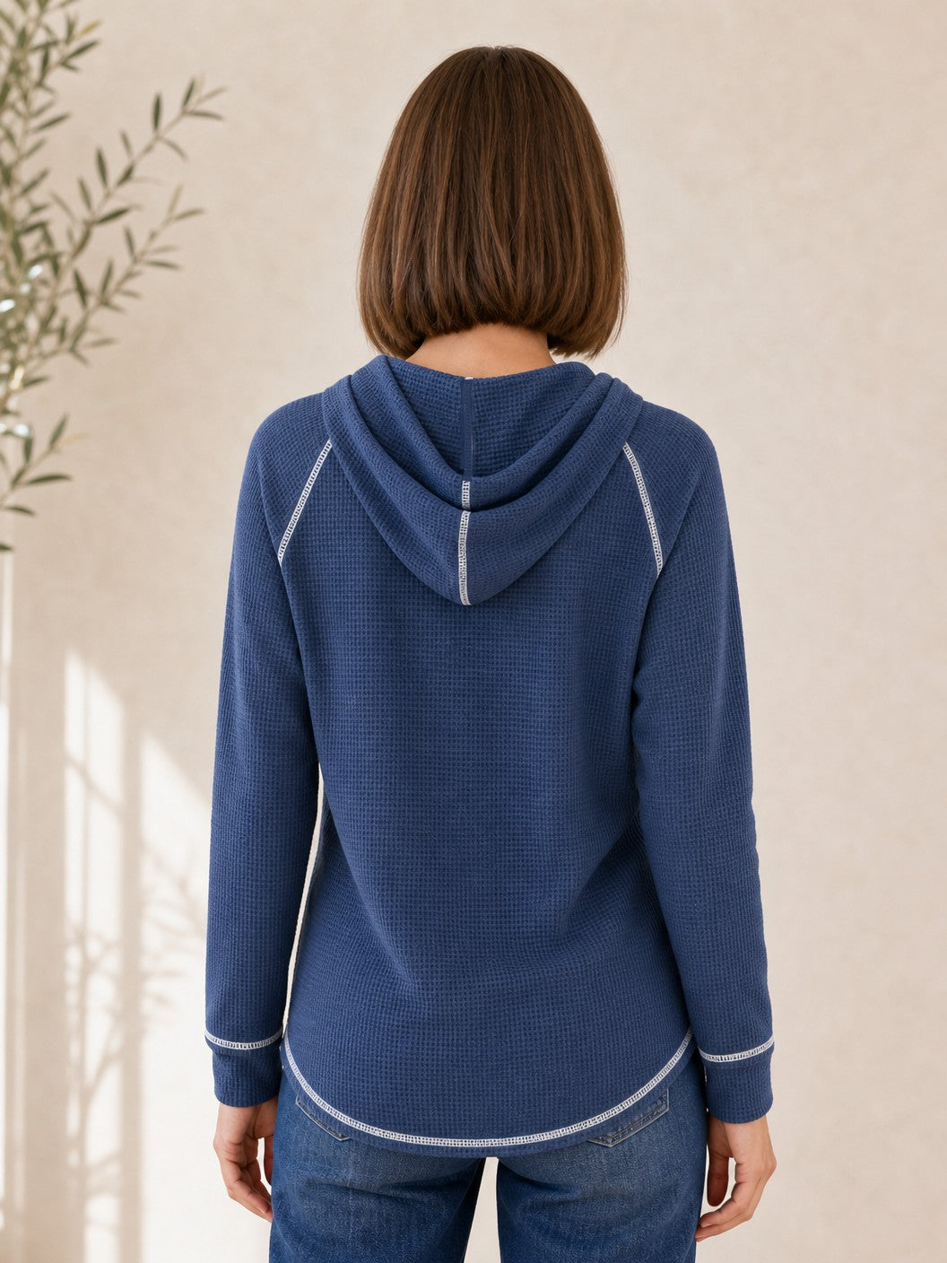 Cotton Waffle Polo Hoodie