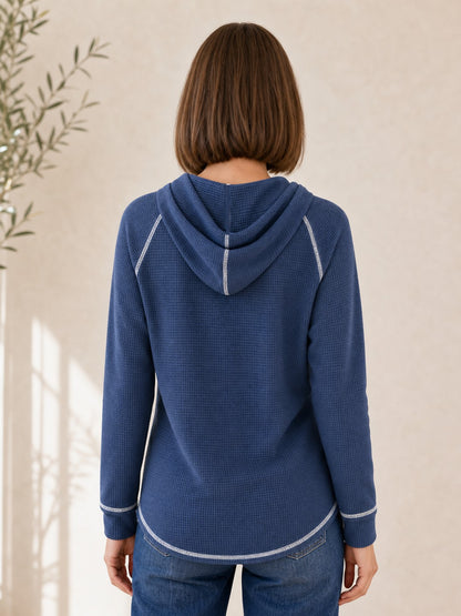 Cotton Waffle Polo Hoodie