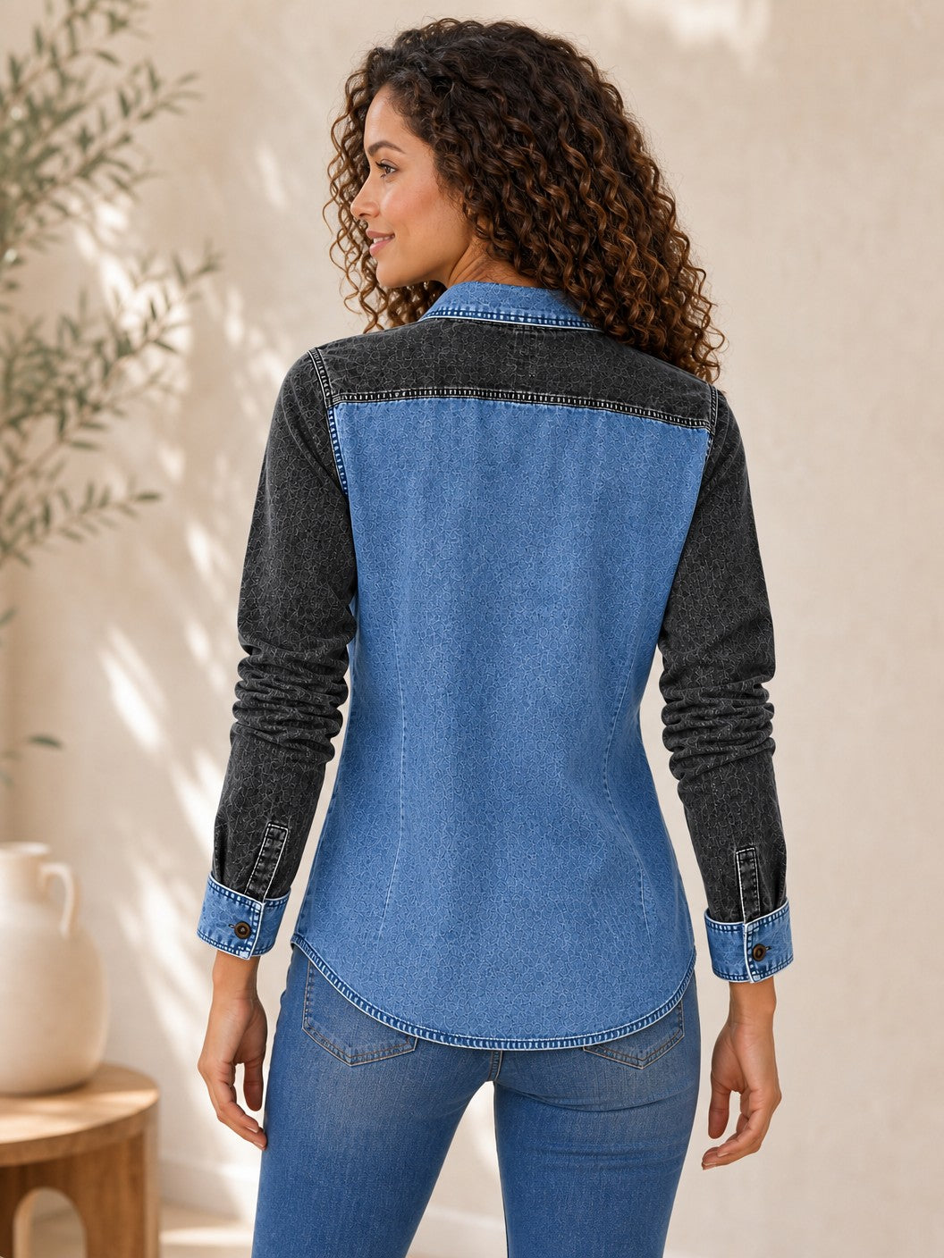 Denim Zipper Henley Shirt