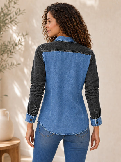 Denim Zipper Henley Shirt