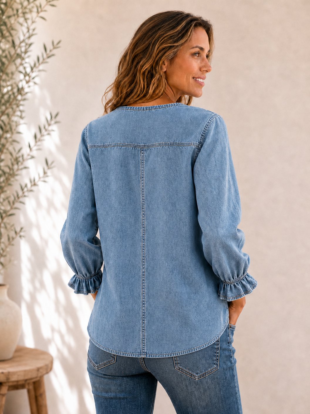 V-Neck Denim Blouse