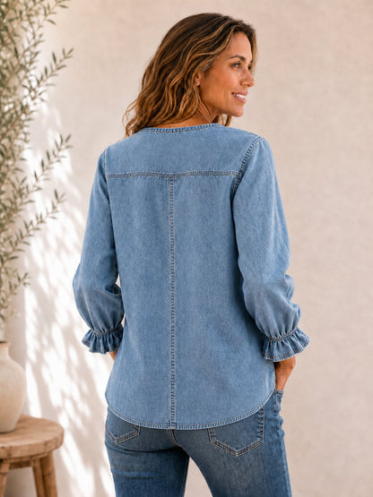 V-Neck Denim Blouse