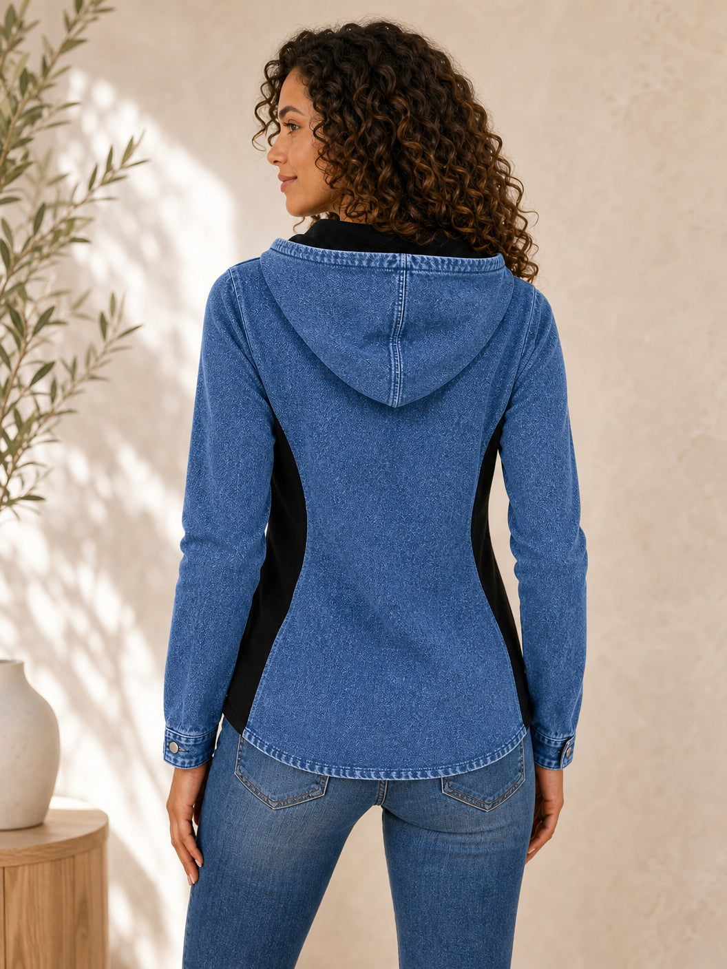 Patchwork Denim Hooded Shirt