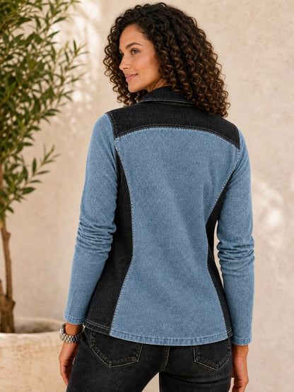 Patchwork Denim Quarter Zip Sweatshirt