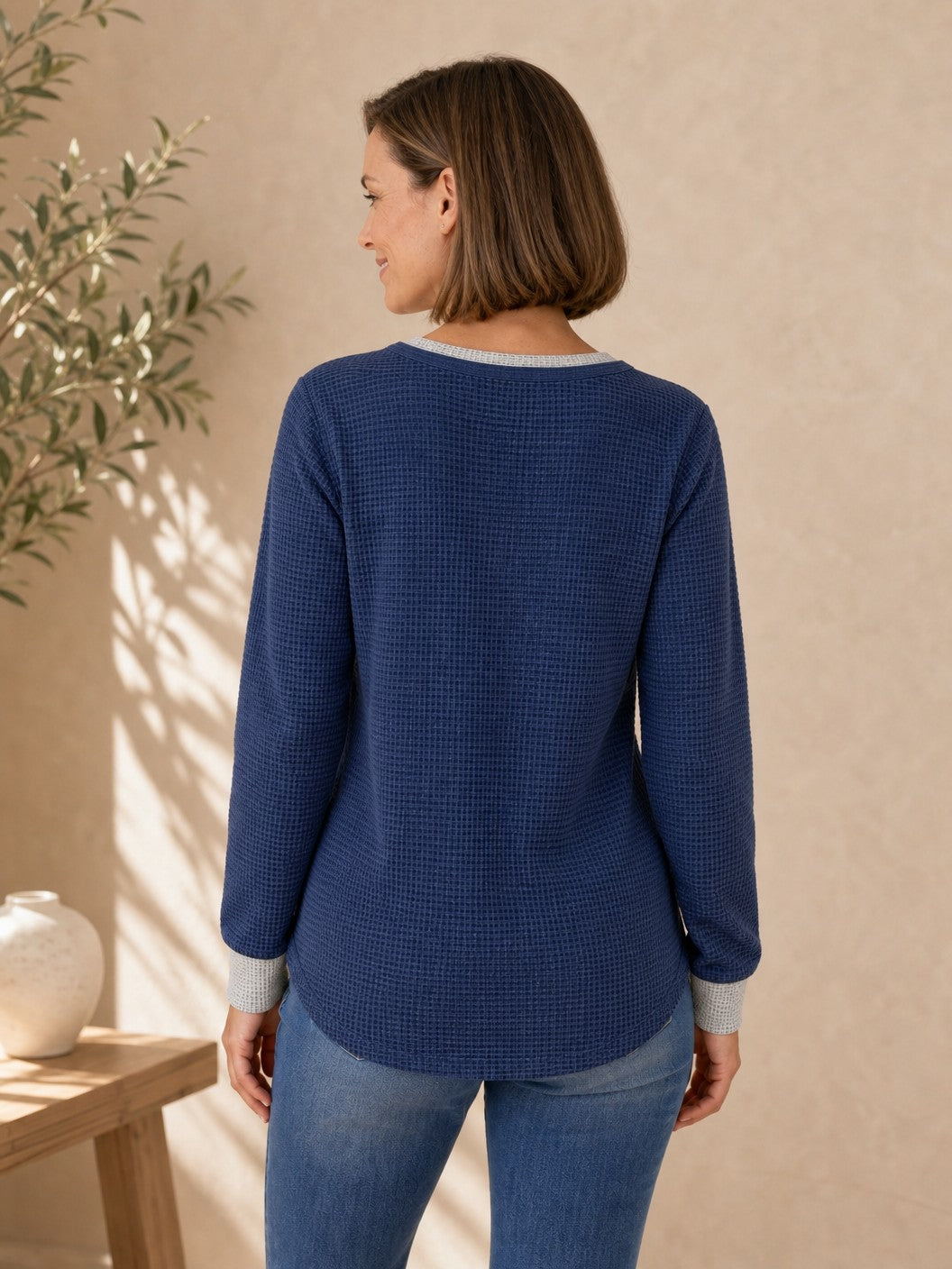 Cotton Waffle Henley Top