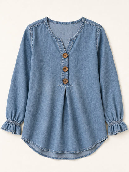 V-Neck Denim Blouse