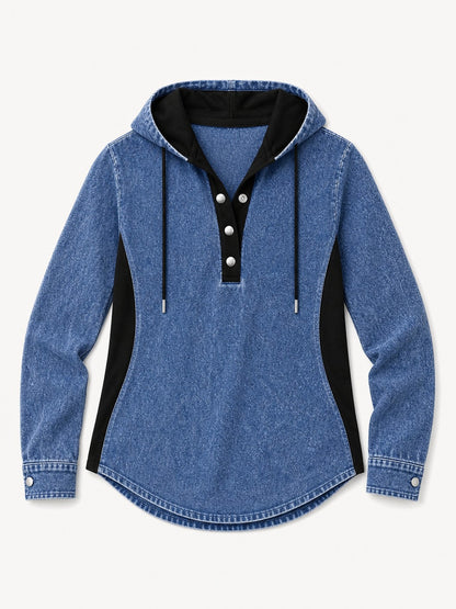 Patchwork Denim Hooded Shirt