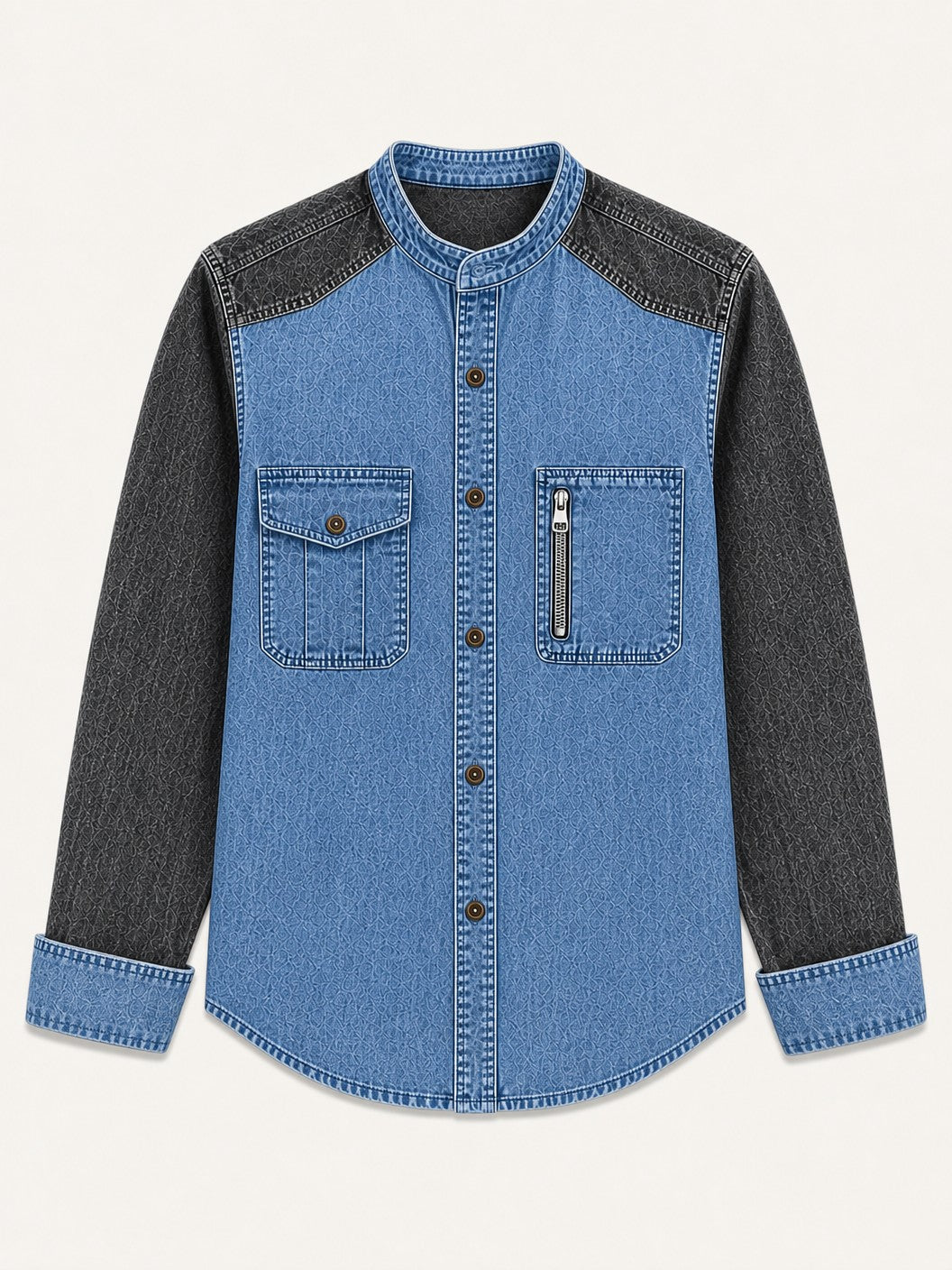 Denim Zipper Henley Shirt