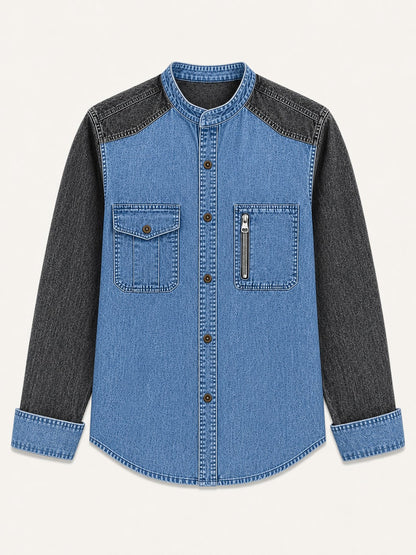 Denim Zipper Henley Shirt
