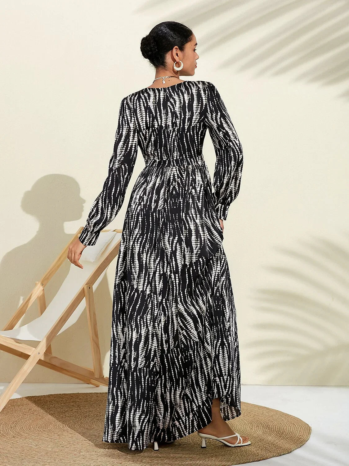 Satin V Neck Swing Maxi Dress