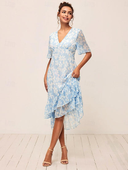 Boho Floral V-Neck Flutter Sleeve Summer Dress