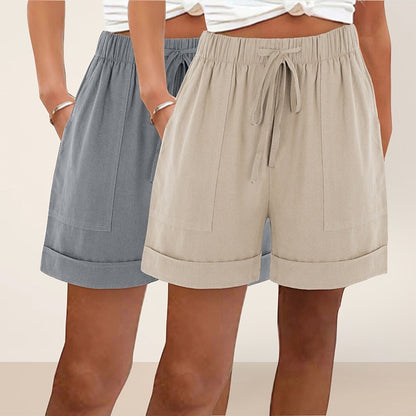 Women's 2pcs Cotton Linen Beach Shorts