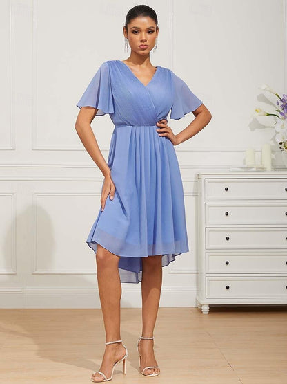 Chiffon-Midikleid mit V-Ausschnitt, gerafft