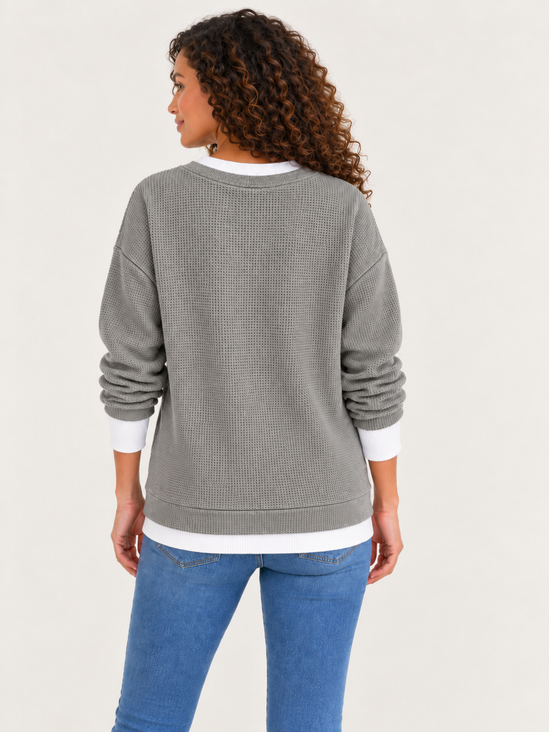 Cotton Waffle Patchwork Sweatshirt