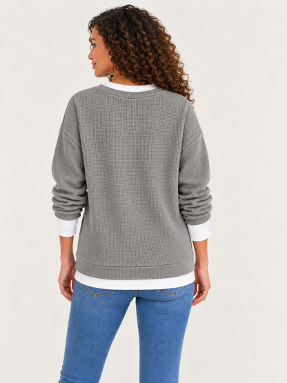 Cotton Waffle Patchwork Sweatshirt
