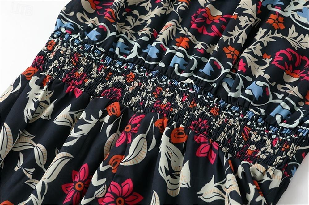 Urlaubs-Maxikleid aus Chiffon mit Rüschen und V-Ausschnitt