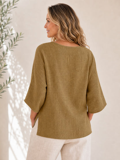 Crew Neck 100% Cotton Blouse