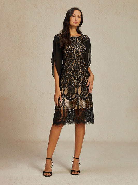 Elegant Split Sleeve Black Midi Dress