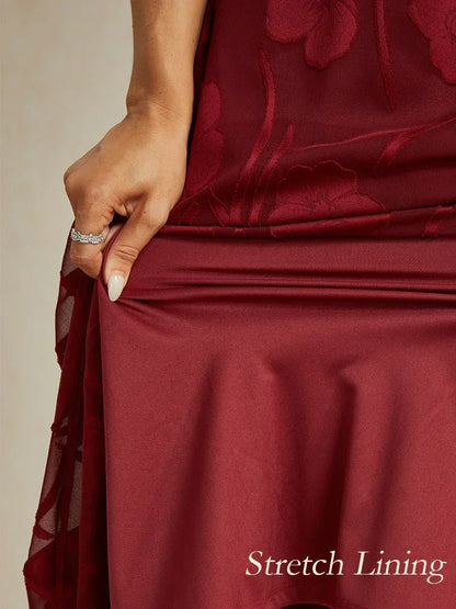 Maxikleid mit Rüschen und flatternder Spitze