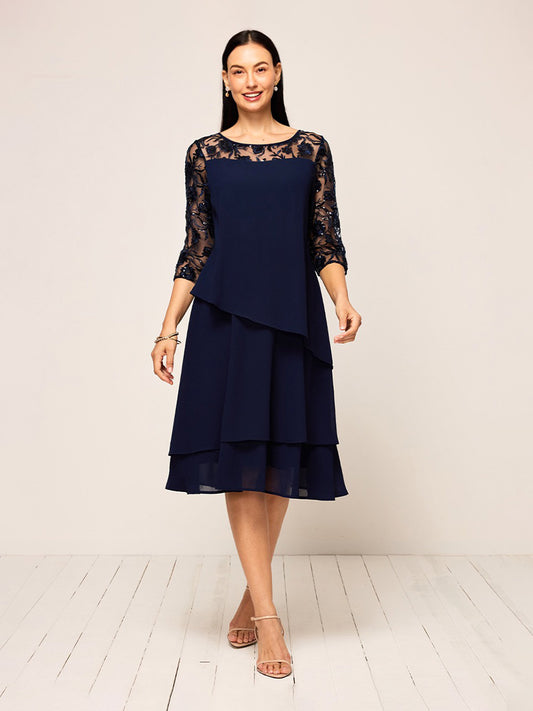 Elegant Chiffon Sequin Layered Lace Dress