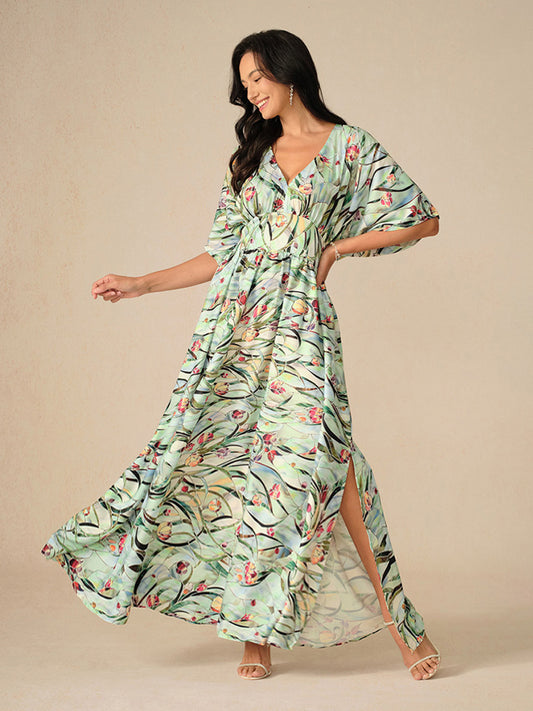 Maxikleid mit Blumenmuster und flatternden Ärmeln