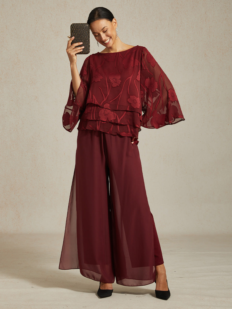 Hose mit geradem Bein und Chiffon-Überlagerung mit Beinschlitz