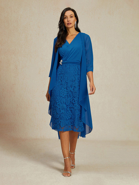 Sheer Overlay Lace Cardigan Dress Set