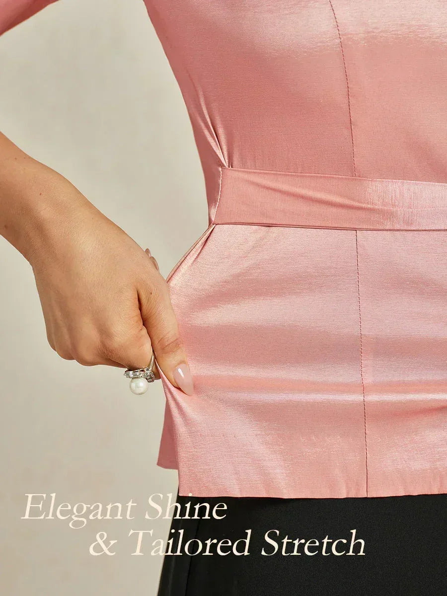 Bluse aus Stretch-Taft mit 3/4-Ärmeln und Bindedetail in der Taille