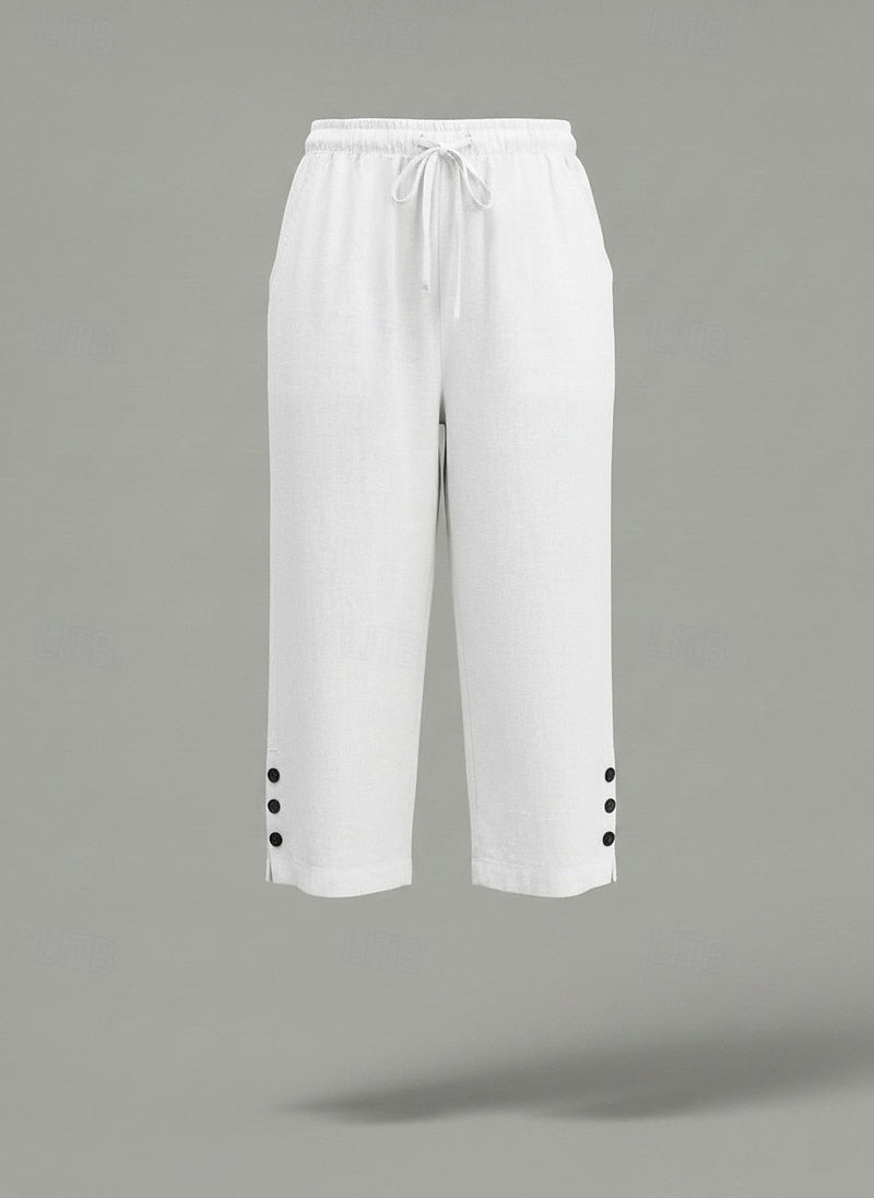 Relexed Cotton Linen Capri Pants