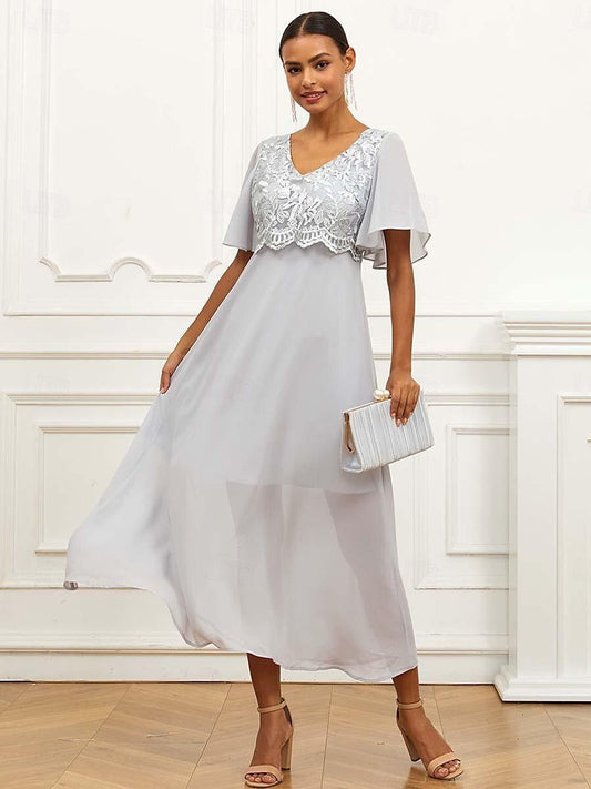 Formal Ruffle Lace Chiffon Dress