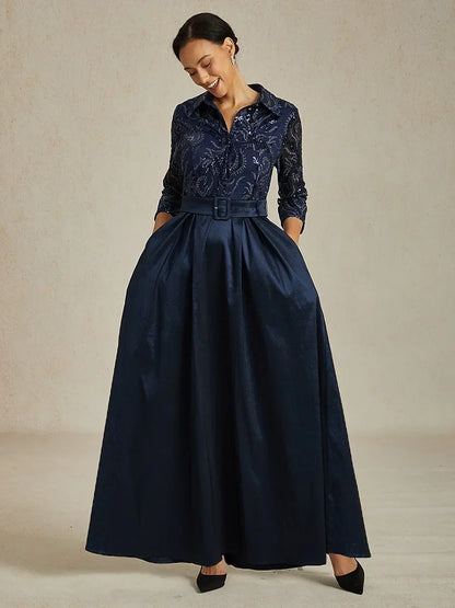 Stretch Taffeta Embroidered Cocktail Dress with Sequin Bodice