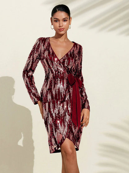 Sequin Long Sleeve Evening Dress