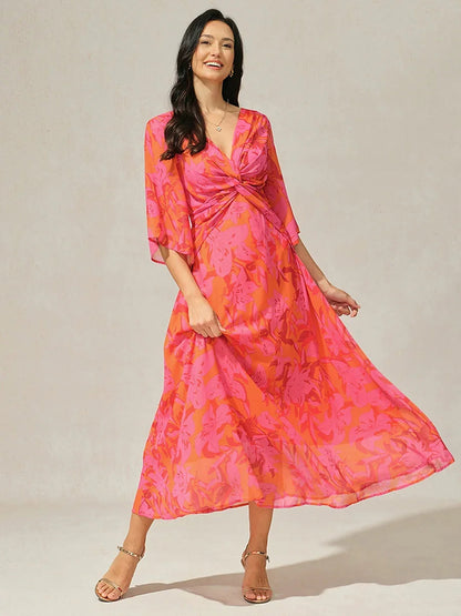 Twisted Ruffle Chiffon Maxi Dress