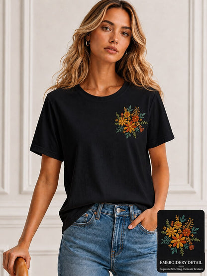 Floral Embroidered 100% Cotton Tee