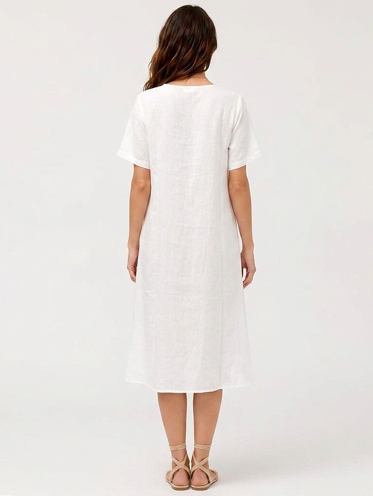 Embroidered Cotton Linen Midi Dress