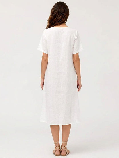 Embroidered Cotton Linen Midi Dress