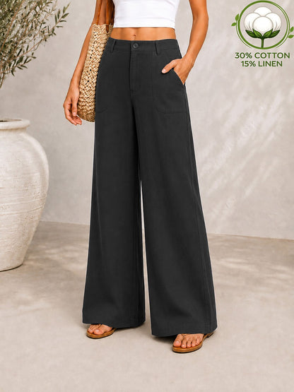 Elastic-Waist Cotton Linen Trousers
