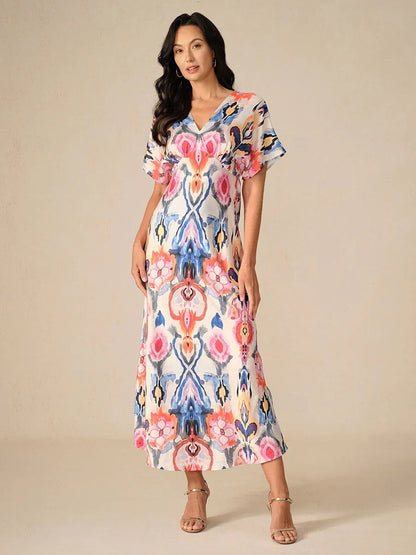 Satin Tie Dye Marble Print Maxi Dress