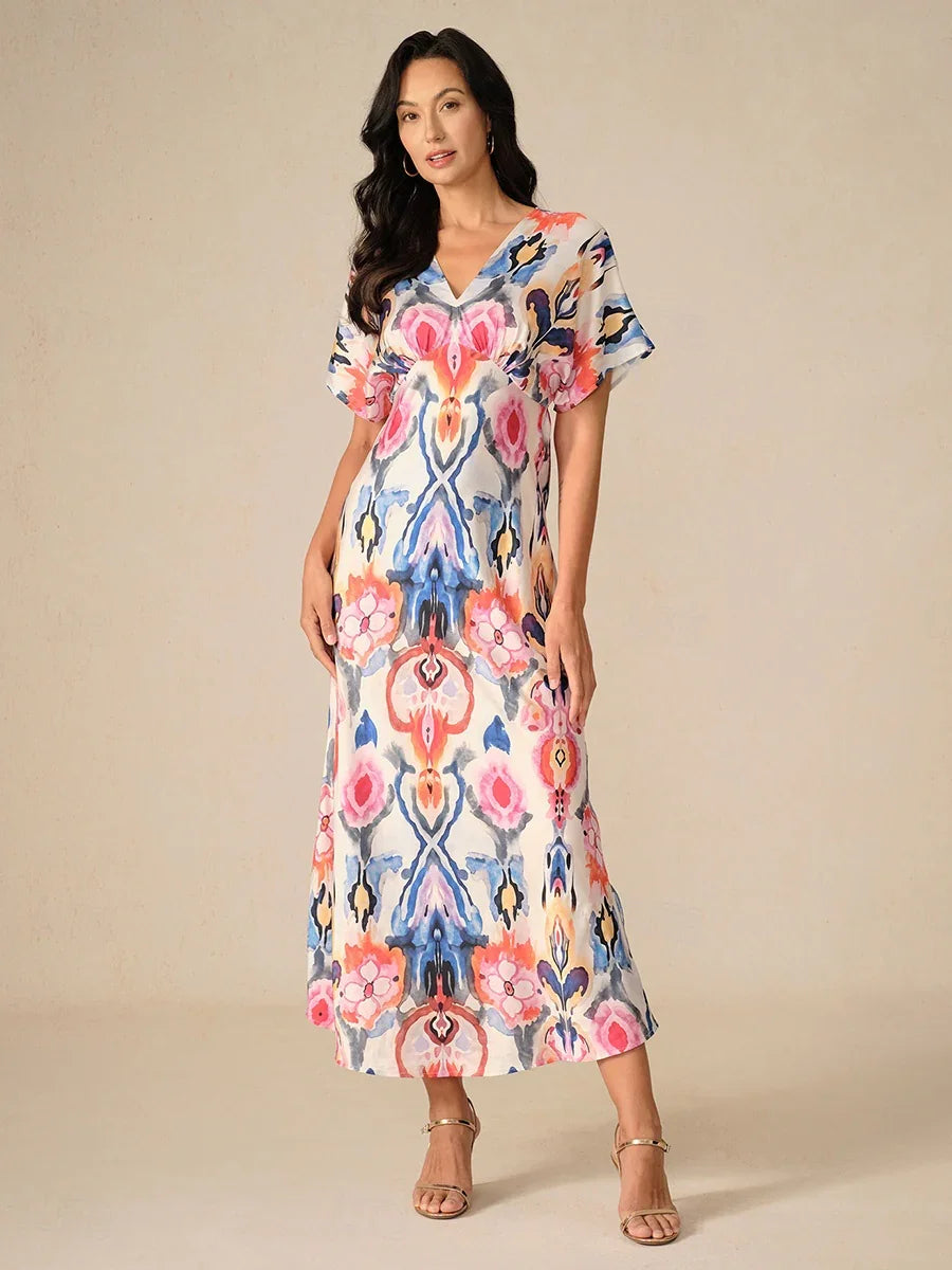 Satin Tie Dye Marble Print Maxi Dress