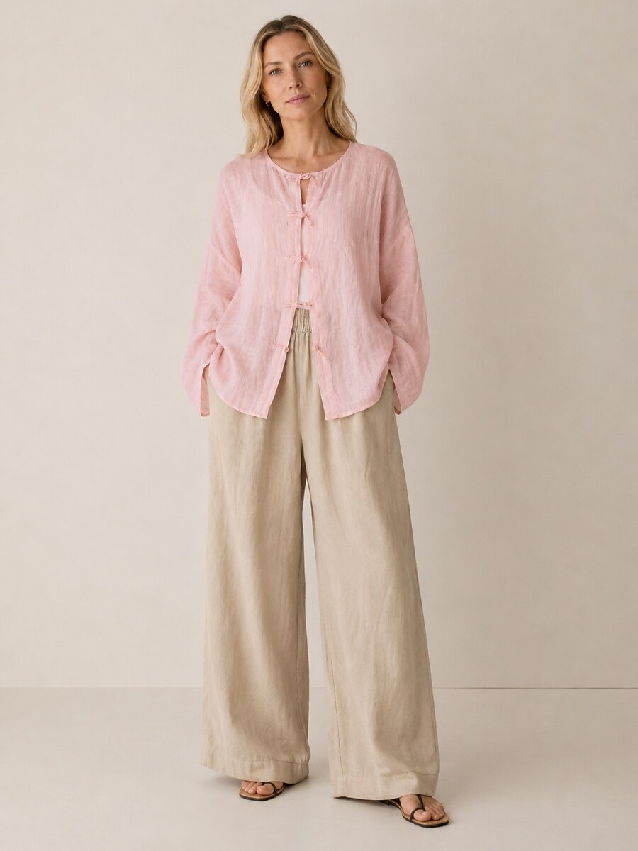 Premium 100% Linen Button-Down Blouse