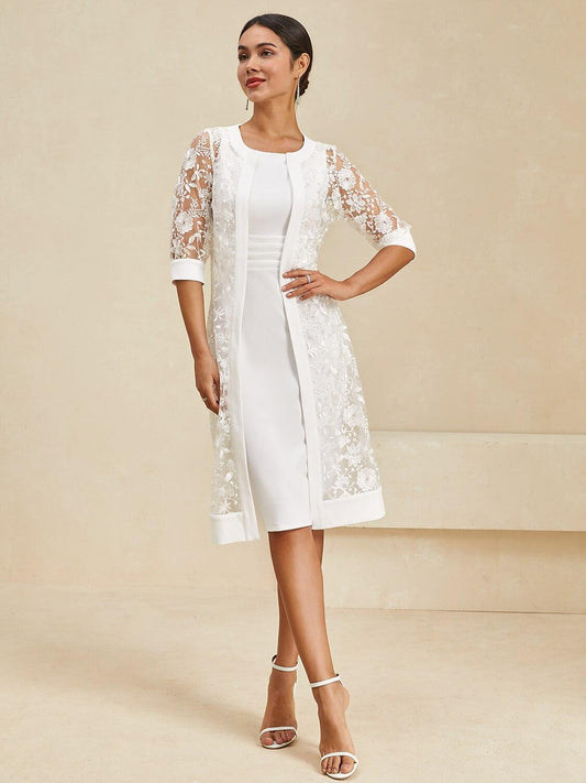 Lace Crew Neck Half Sleeve Dress Set