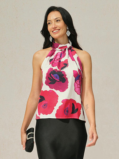 Satin Floral Halter Neck Top