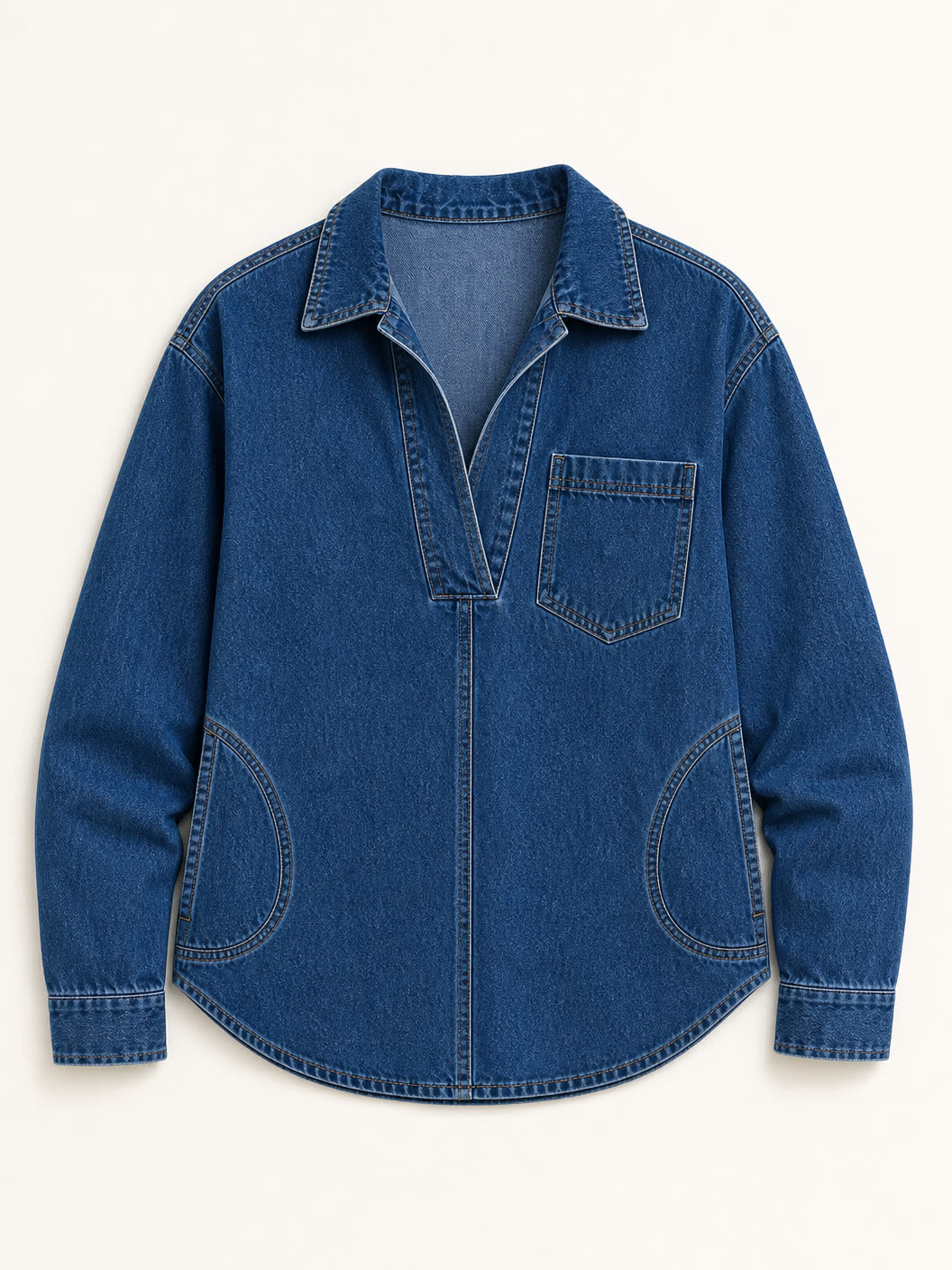 Washed Denim V-Neck Hoodie