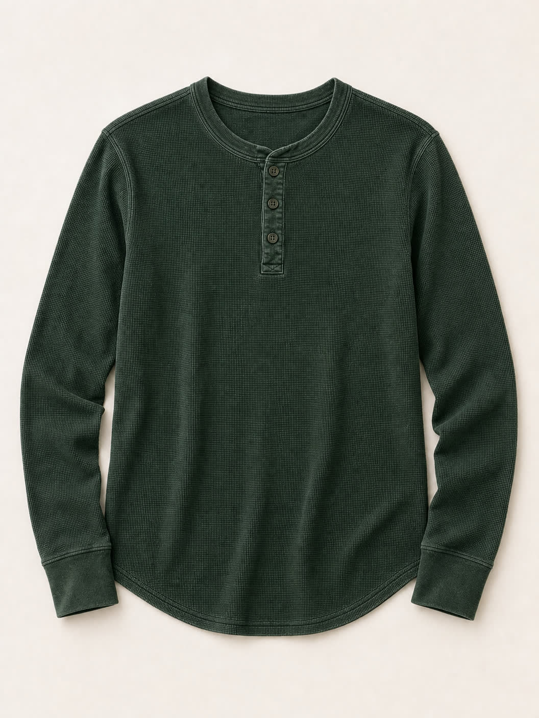 Washed 100%Cotton Waffle Henley Tops