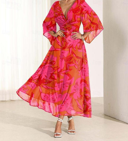 Floral Twisted Ruffle Chiffon Maxi Dress