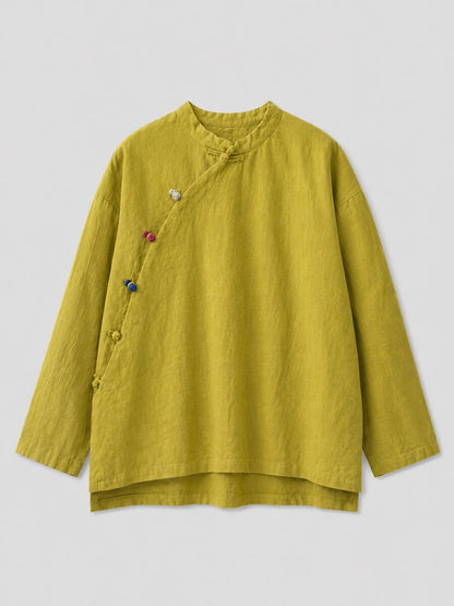 Premium Linen Asymmetric Button-Down Blouse