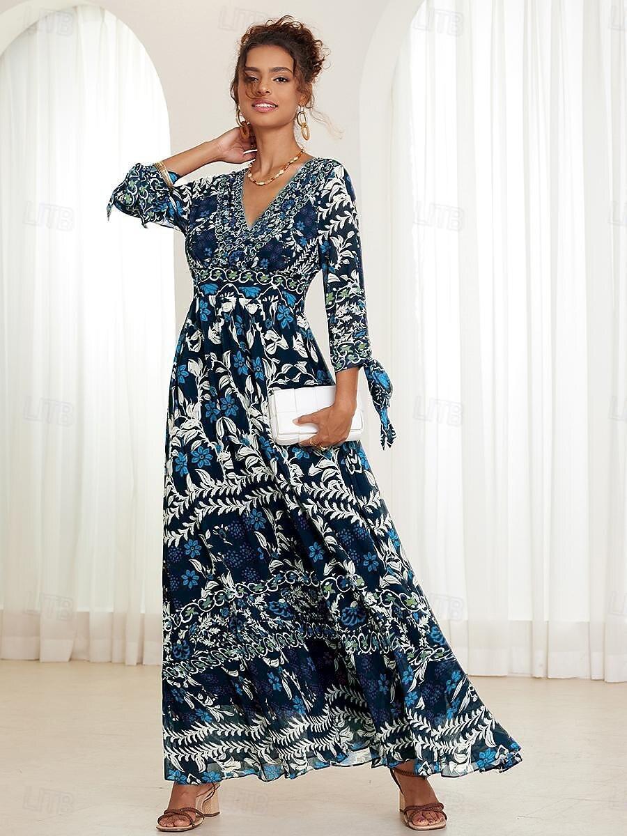 Urlaubs-Maxikleid aus Chiffon mit Rüschen und V-Ausschnitt